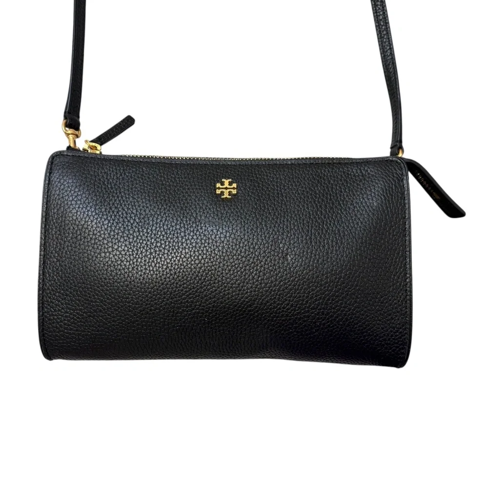 Tory Burch black leather small zip top bag